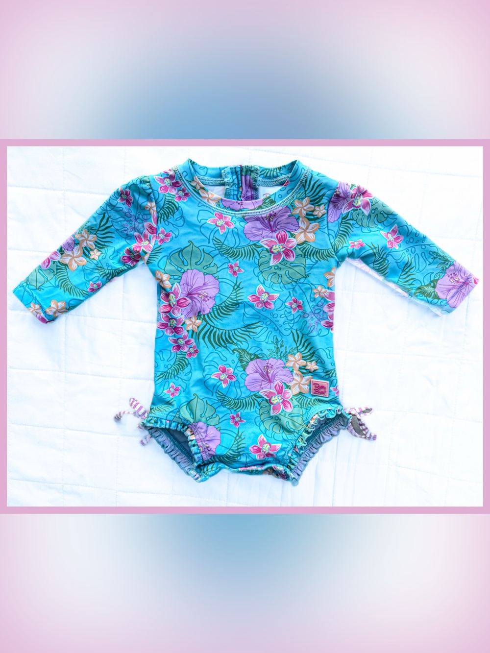 Rufflebutts Orchid Oasis Rash Guard Ruffle butts Girl Swimsuit Long Sleeve 3-6m